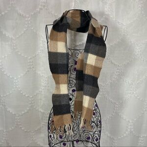 Fumagalli 1891 100% kashmere tan and black scarf with fringe ends